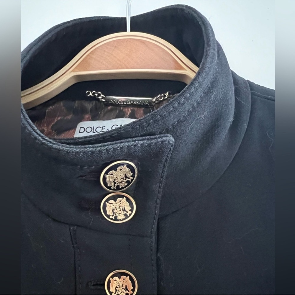 Vintage Dolce & Gabbana Wool Coat Black Gold Button Belted High Collar IT44 US 8 - Picture 10 of 16